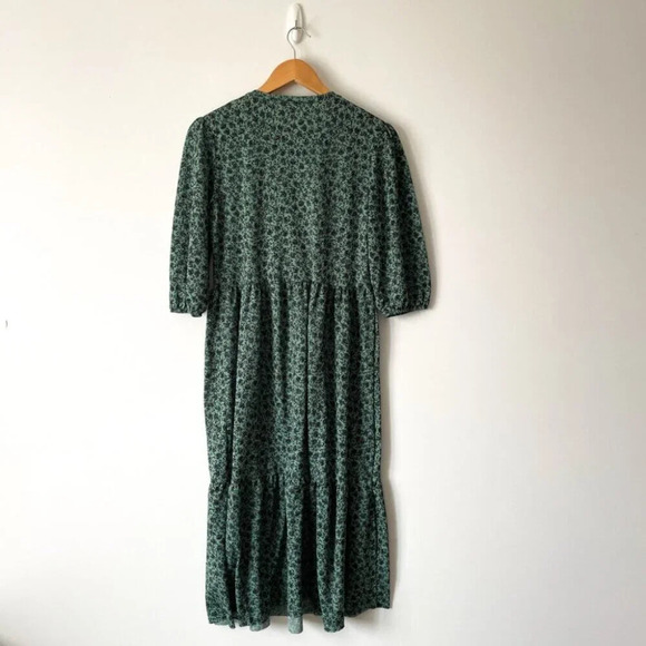 Zara Tiered Floral Midi Dress  Green Black Size Small - Picture 6 of 8